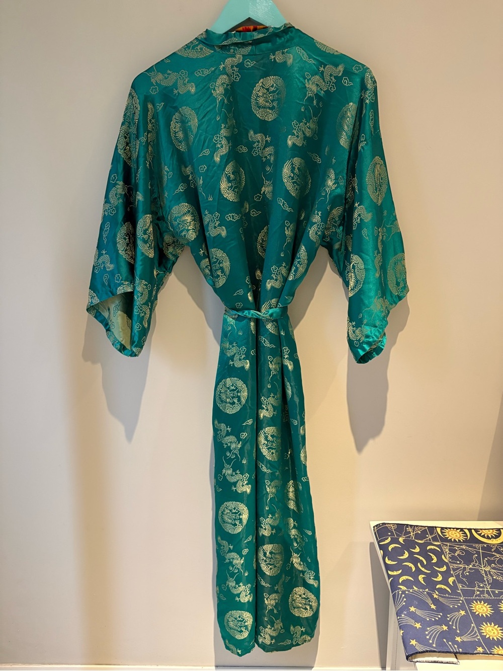 Vintage Green Silk Robe/Kimono with Dragons - Picture 3 of 6